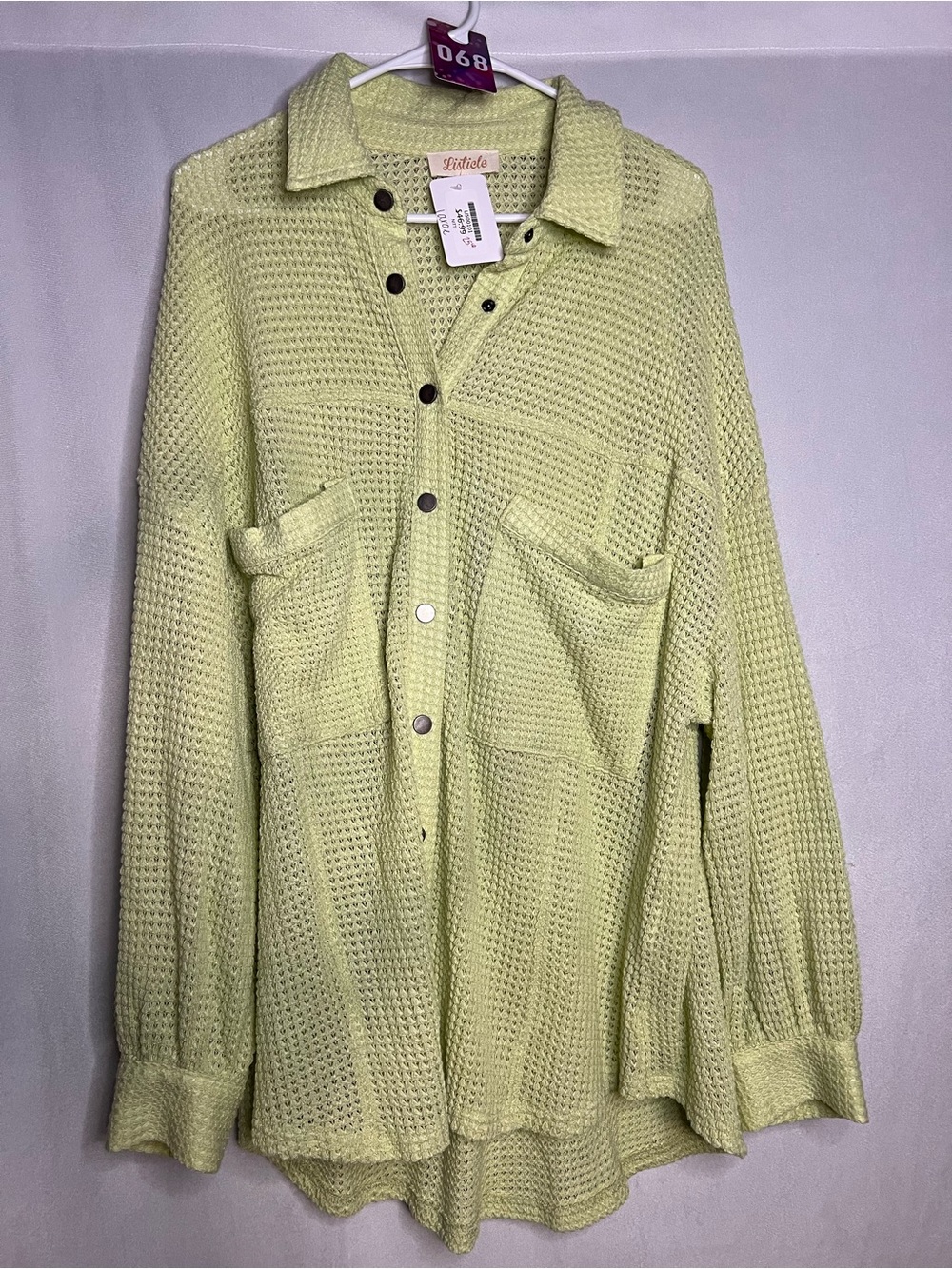 NWT Listicle Large Pale Lime Open-Knit Button-Down Shirt PTP 26”